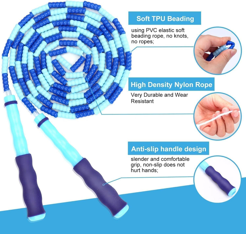 Grawun Jump Rope For Kids,6 Pack Jump Rope,Adjustable Soft Beaded Kids Jump Rope,Tangle-Free Segmented Soft Beaded Skipping Rope