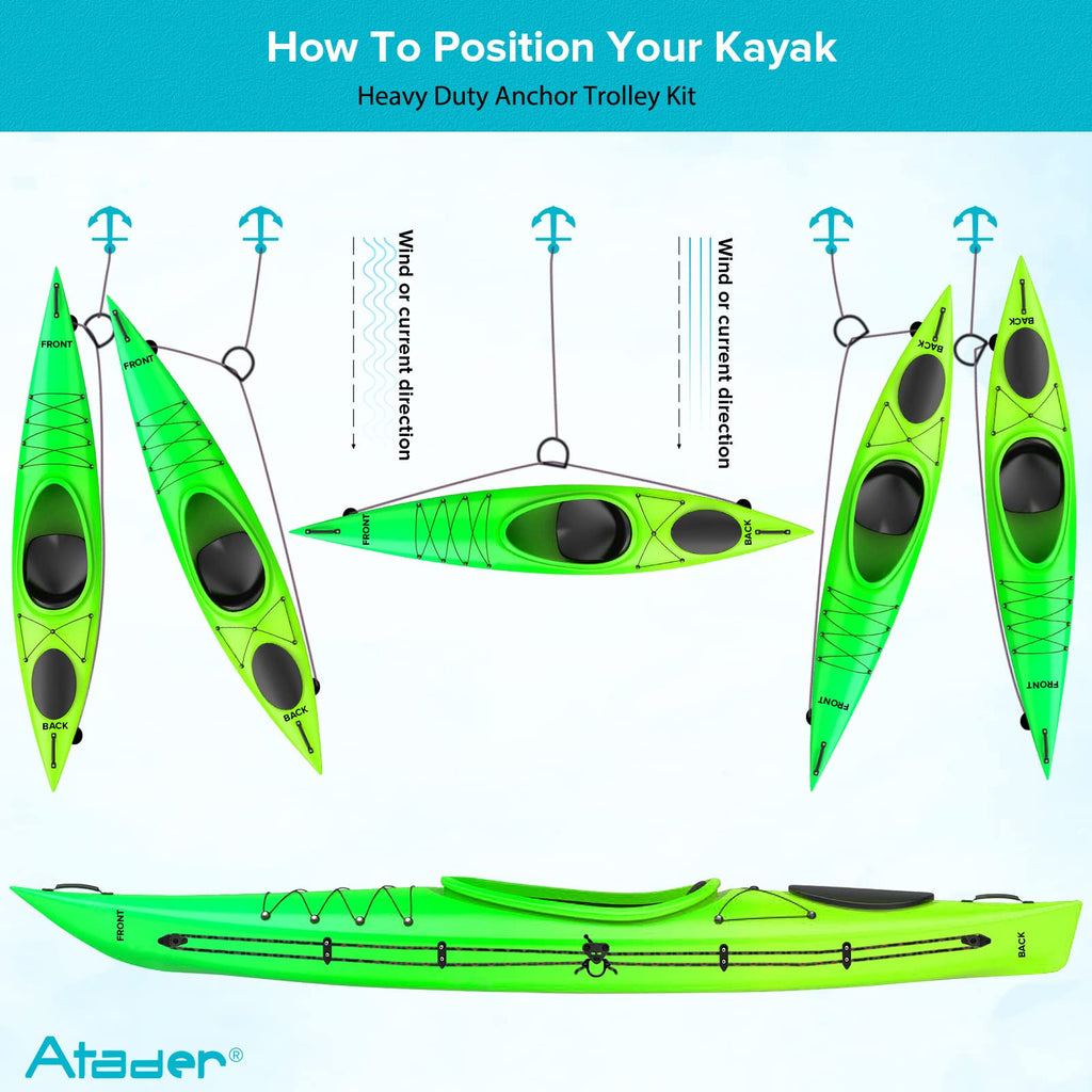 Atader Kayak Anchor Trolley Kit, Heavy Duty Anchor Trolley System For Kayak Canoe