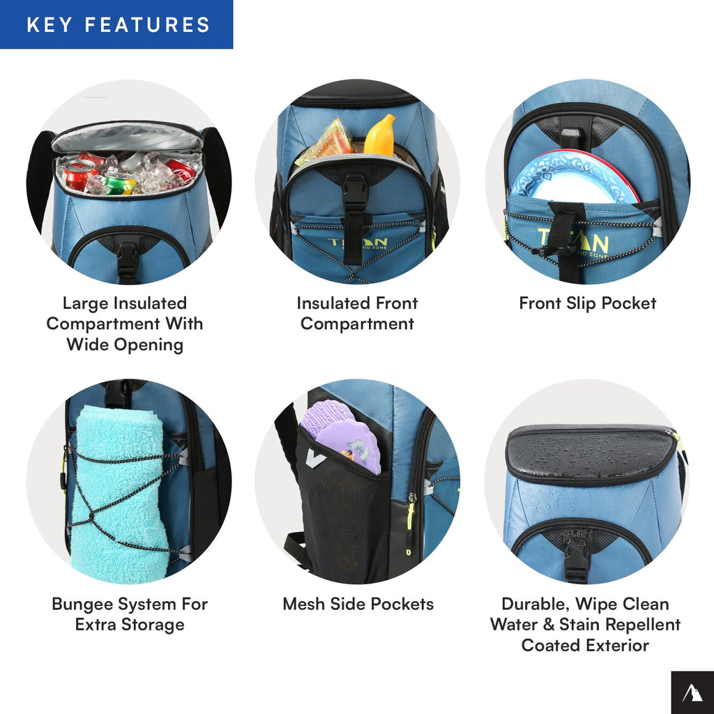 Titan Deep Freeze Backpack Cooler 24 Can Cooler Bag Insulation, Marine Blue
