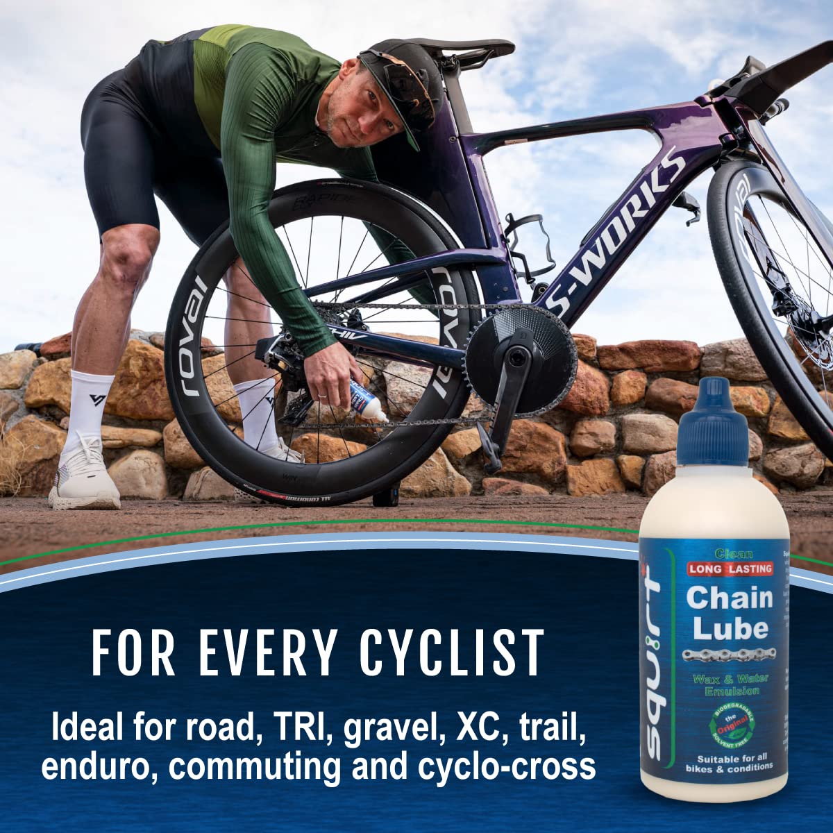 Squirt Chain Lube For Bikes 1 Pack (20 Oz) - Long-Lasting Lube For All Bike Chains - All-Weather Dry Chain Lube - Bike Lubricant