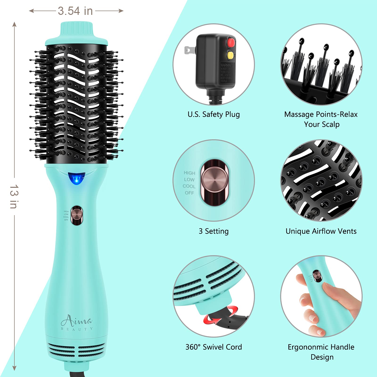Hot Air Brush, Aima Beauty Professional One Step Hair Dryer  Volumizer 4 In 1 Upgrade Anti-Scald Negative Ionic Technology For A