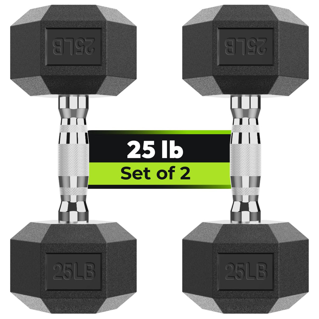 Hex Dumbbell Rubber Encased Dumbbell Strength Training Hex Dumbbell, Hand Weight For Workout & Exercise/Pair Of 25Lb