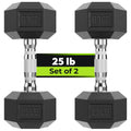 Hex Dumbbell Rubber Encased Dumbbell Strength Training Hex Dumbbell, Hand Weight For Workout & Exercise/Pair Of 25Lb
