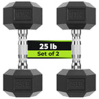 Hex Dumbbell Rubber Encased Dumbbell Strength Training Hex Dumbbell, Hand Weight For Workout & Exercise/Pair Of 25Lb