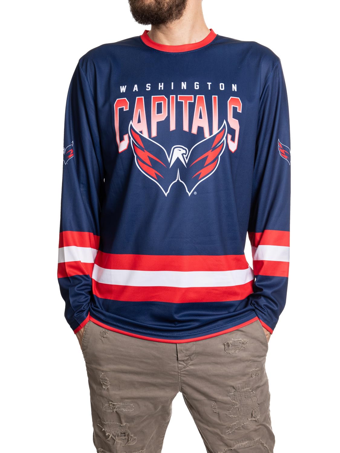 NHL Mens Game Day Long Sleeve Performance Loose Fit Rash Guard (Washington Capitals, Large)