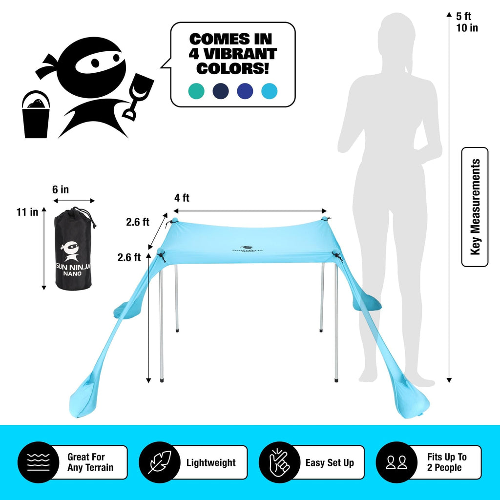 Sun Ninja Baby Pop-Up Beach Tent, Upf50+ Beach Shade Canopy, Sun Shelter With Carry Bag, Ground Pegs And Stability Poles, Outdoo