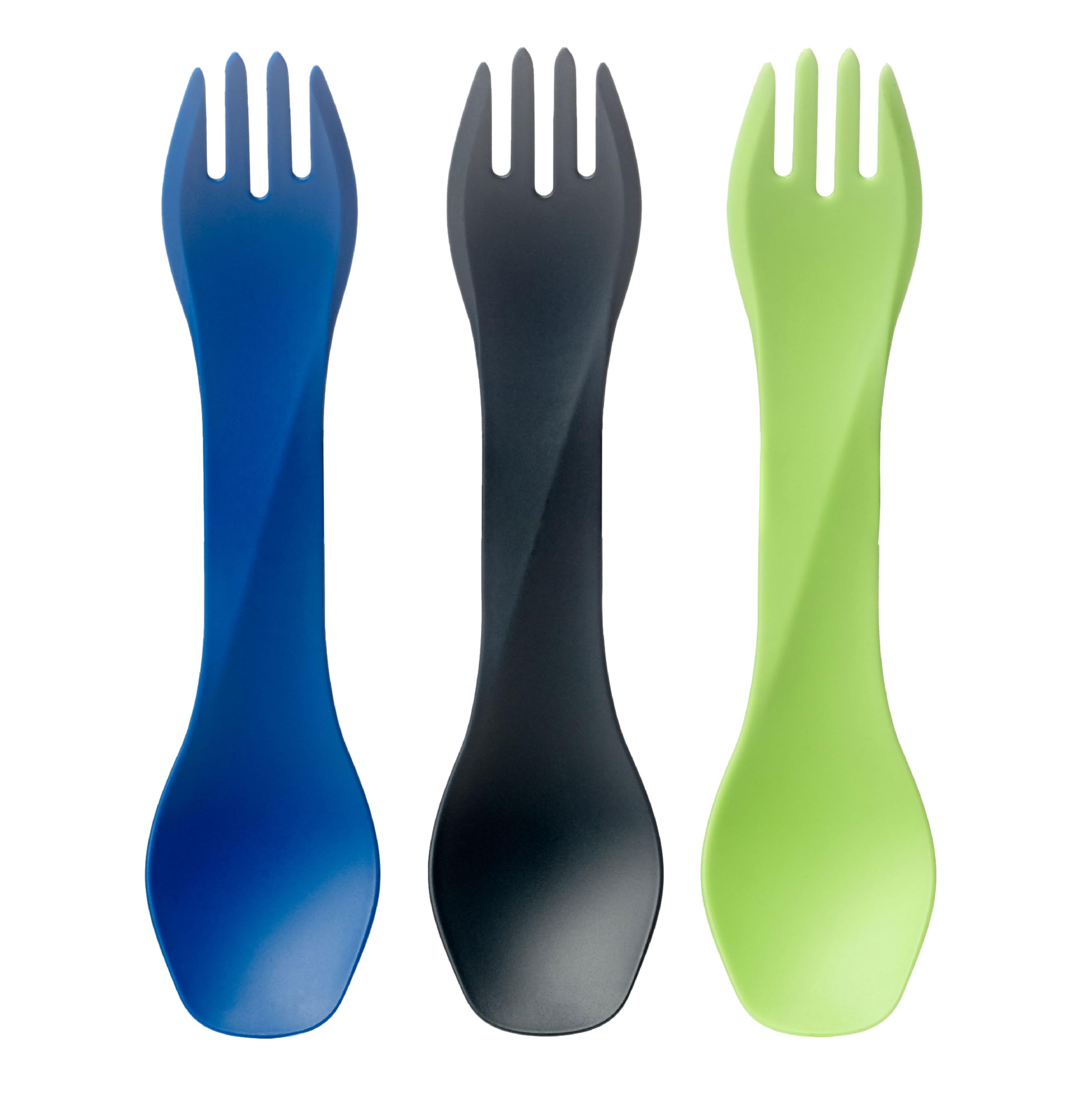 humangear GoBites Uno 3-Pack | Travel & Camping Utensils | Portable & Convertible Dining Ware | Multi-Functional Spork | Blue/Gr