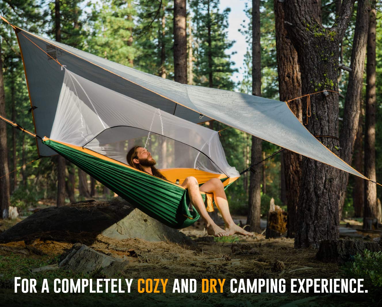 Ryno Tuff Xl 2 Person Camping Hammock With Mosquito Net & Rain Fly - Compact Double Hammock With Bug Net, Tarp, Pocket, Tree Str
