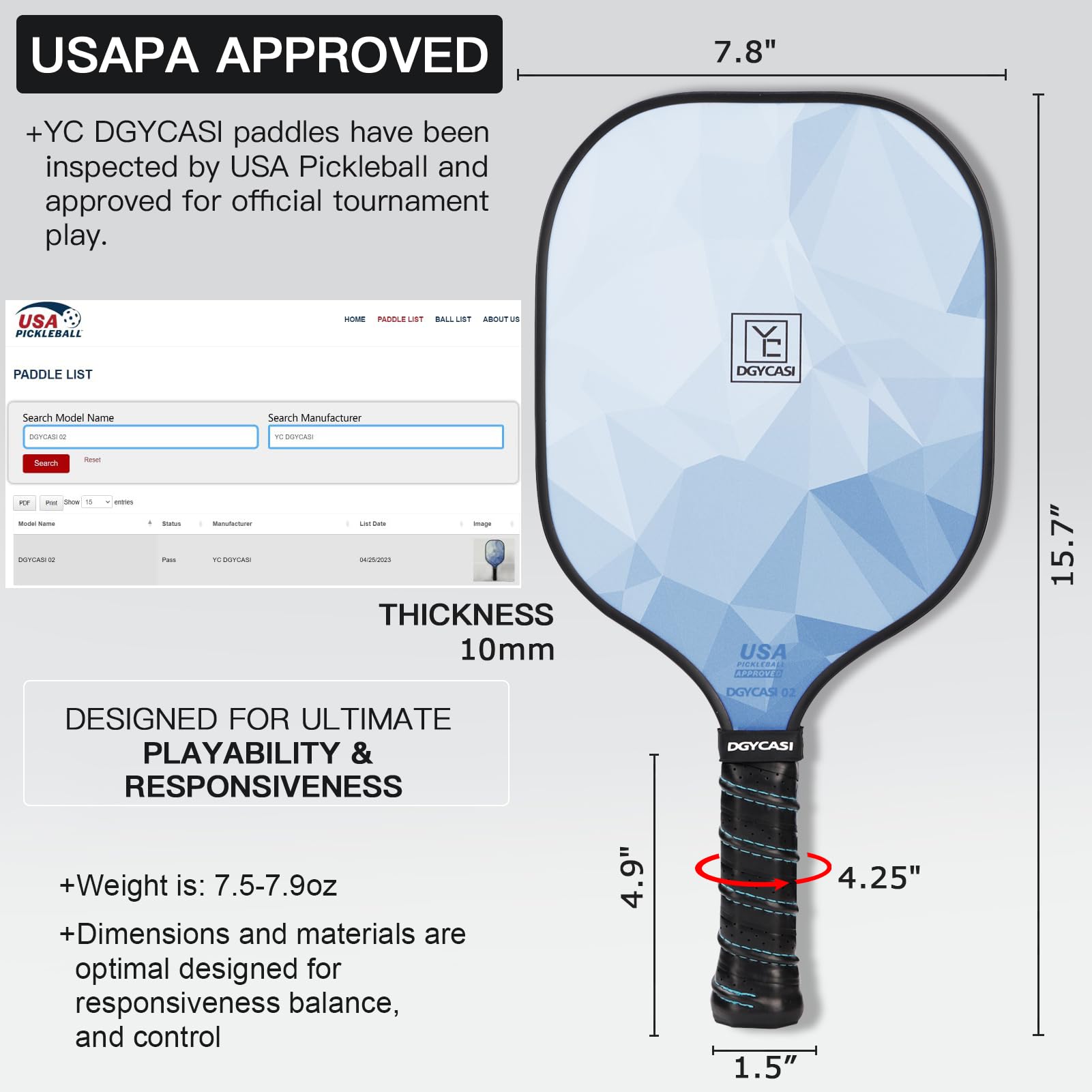 Pickleball Paddles Set Of 2, 2023 Usapa Approved, Carbon Fiber Surface (Chs), Polypropylene Honeycomb Core, Anti-Slip Sweat-Abso