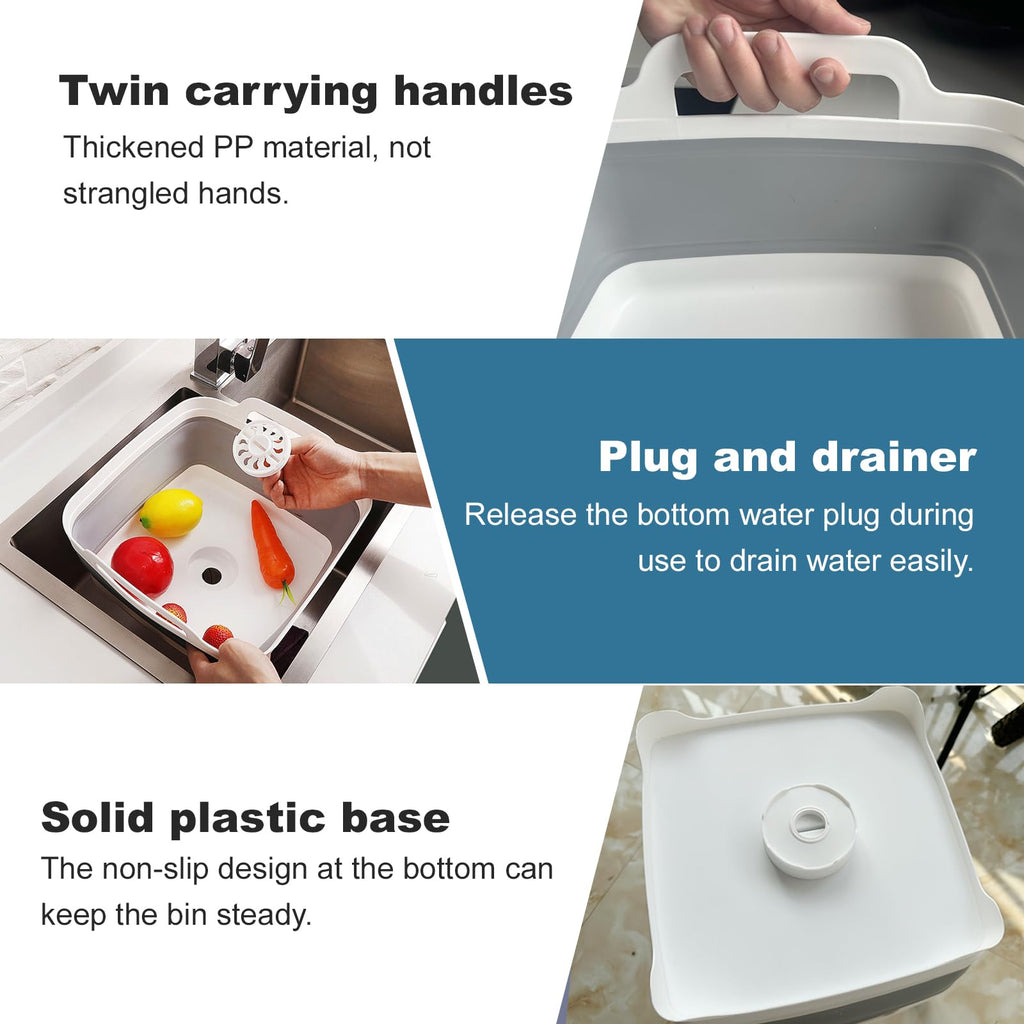 Detsuk Collapsible Dish Tub 2X9L-Collapsible Basin Bucket Portable Sink-Outdoor Multiuse Foldable Sink Tub Wash Dish Basin For K