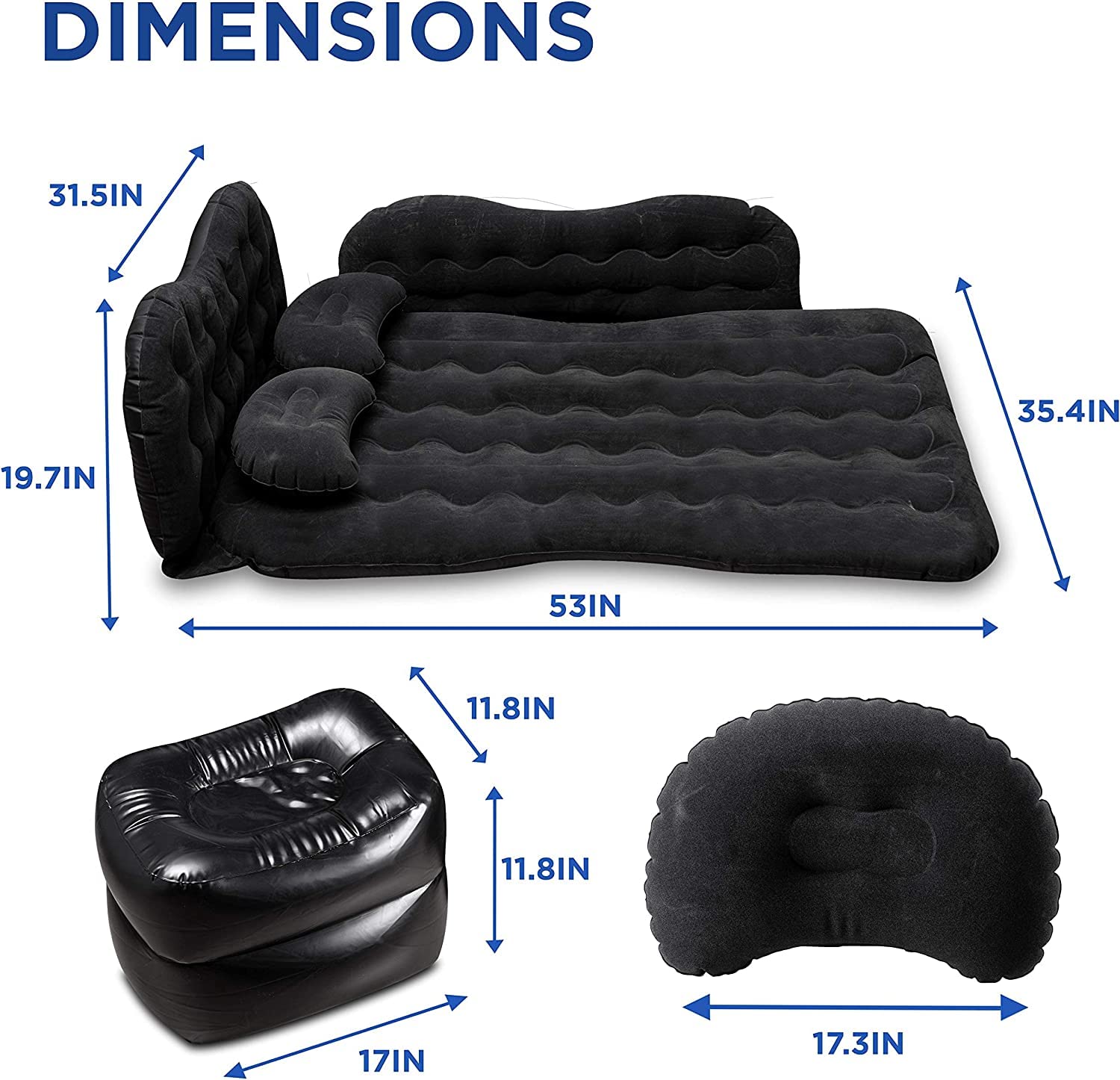 Zento Deals Bed For Car Inflatable Car Air Mattress Camping Bed Back Seat Mattress - Portable Travel Bed With Pillows - Travel C