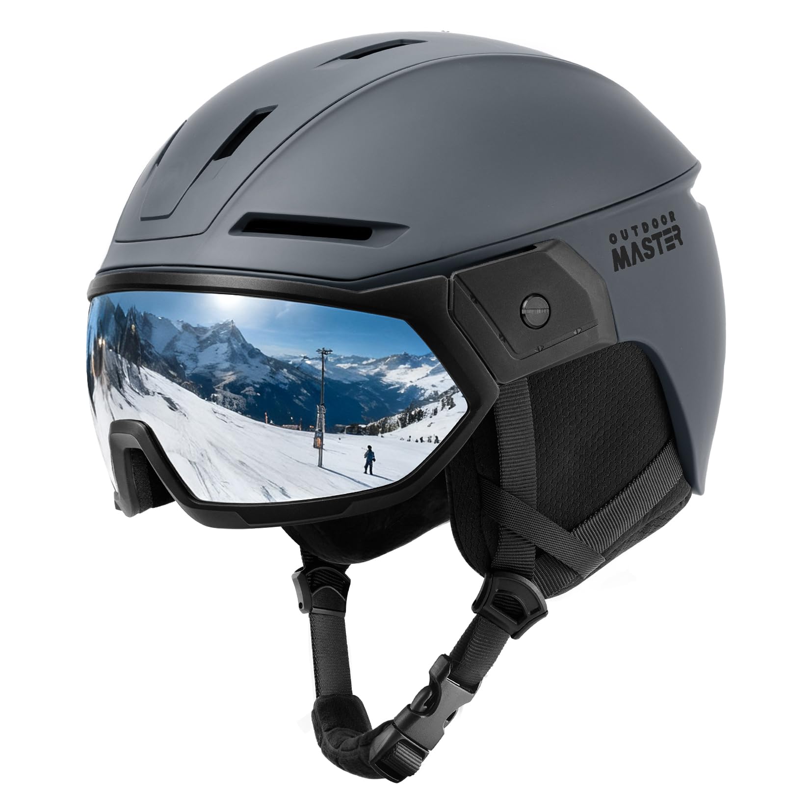 OutdoorMaster Snowboarding Helmet with Ski Goggles, Ski Helmet and 2-in-1 Visor Goggles Set - Adjustable Fit & Cooling Vents - S