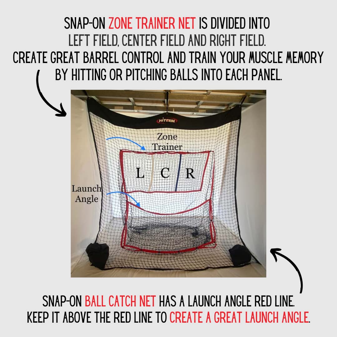 Hitzem: Baseball Net & Softball Net - Hitting/Pitching Net - Practice Batting Net Attaches And Hangs On Garage Door - Hitting Ne