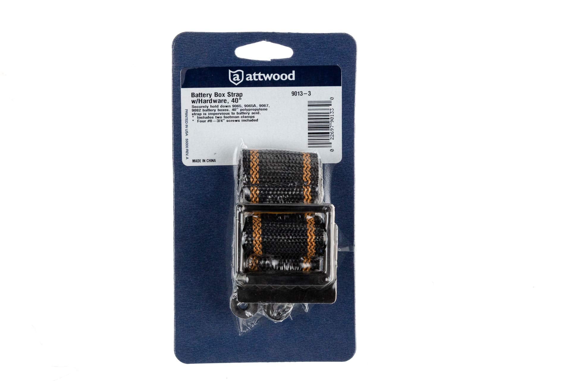 Attwood 9013-3 Battery Box Hold-Down Strap Kit - Medium, Strap With Firm-Grip Buckles, Footman Clamps, Screws Included