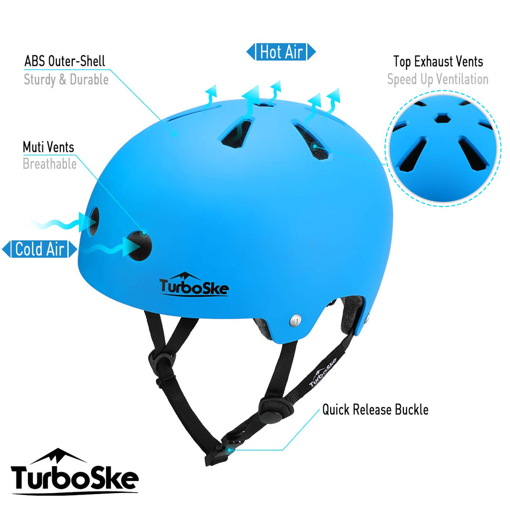 Turboske Skateboard Helmet, Bmx Helmet, Multi-Sport Helmet, Bike Helmet For Kids, Youth, Men, Women (Blue, Sm (205-228))