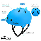 Turboske Skateboard Helmet, Bmx Helmet, Multi-Sport Helmet, Bike Helmet For Kids, Youth, Men, Women (Blue, Sm (205-228))