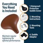 Beach Cruiser Bike Seat - Extra Wide Bicycle Saddle [Stylish And Soft] Replacement Bike Saddle For Women And Men (Vintage Brown)
