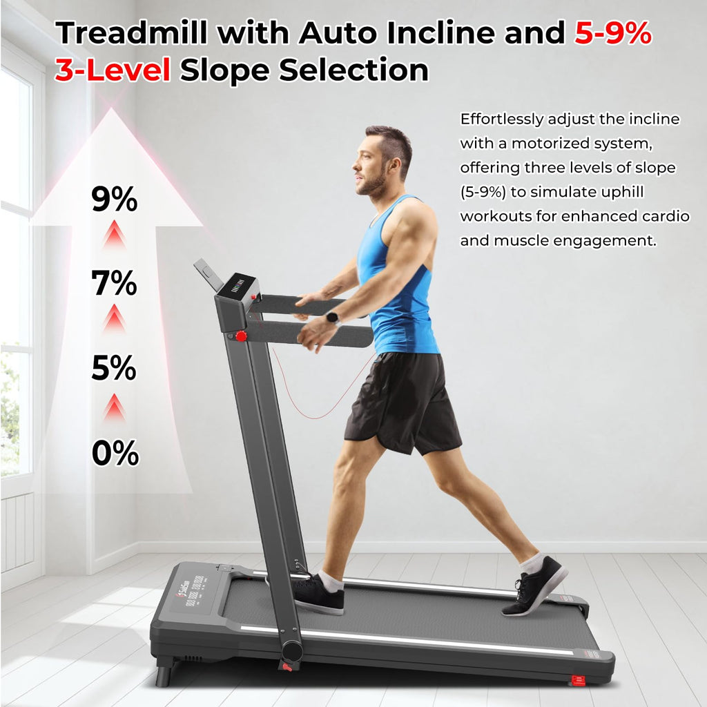 Subsun Pad Treadmill With 9% Incline, 3 In 1 Folding Treadmill For Home/Office With Handle Bar, 2.5Hp Under Desk Treadmills Port