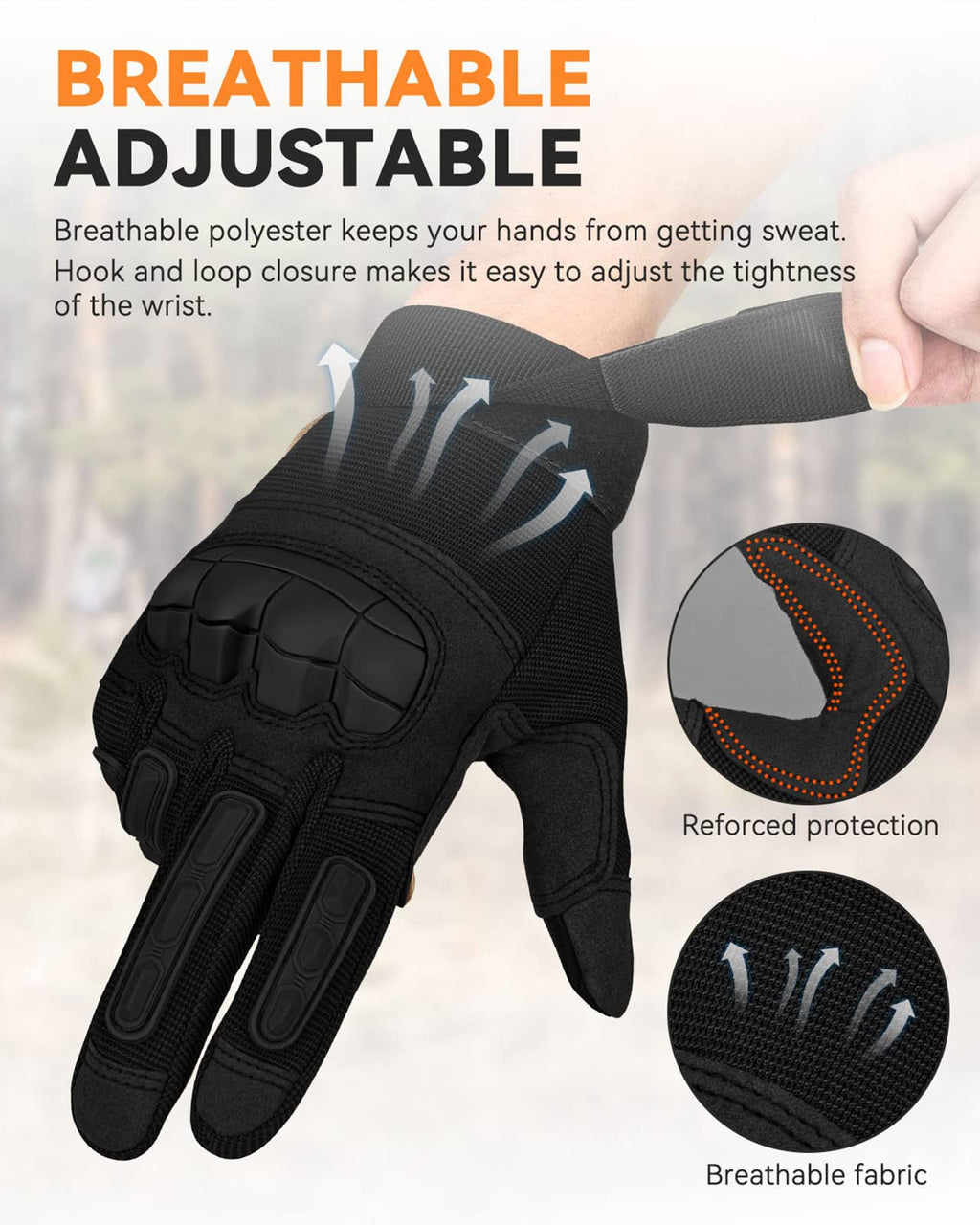 KUMGIM Outdoor Touchscreen Gloves for Work Motorcycle Climbing Hiking Black