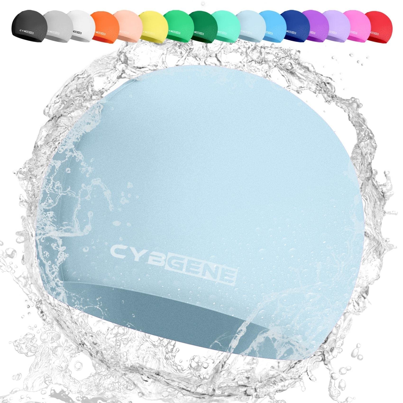 Cybgene Silicone Swim Cap, Unisex Swimming Cap For Women And Men, Bathing Cap Ideal For Short Medium Long Hair-Diamond Blue