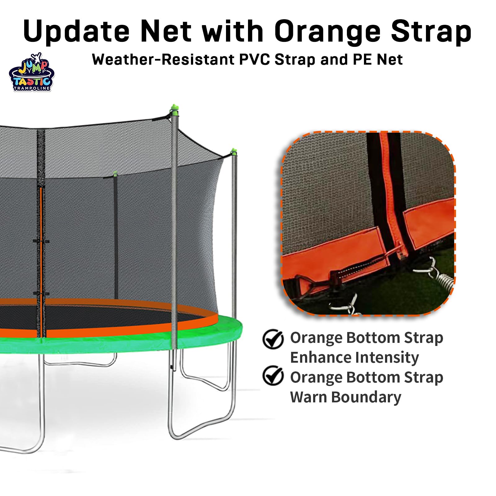14Ft Trampoline Net Replacement With 6 Enclosure Pole Caps, Trampoline Replacement Enclosure Net Round Safty Uv-Resistant Weathe