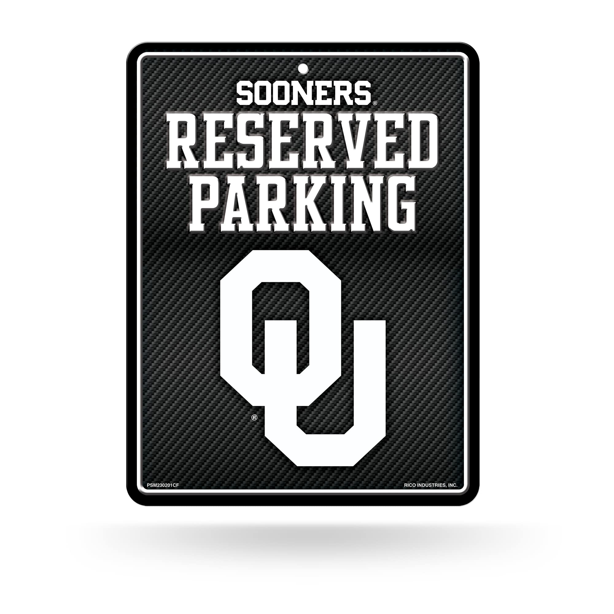 Rico Industries NCAA Oklahoma Sooners Metal Parking Sign 8.5 x 11 Carbon Fiber Metal Parking Sign - Great for Man Cave, Bed Room