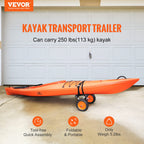 Vevor Kayak Cart, 250Lbs Load Capacity, Foldable Kayak Dolly Aluminum Kayak Wheels With 10 Solid Tires For Kayaks Carrier Canoes