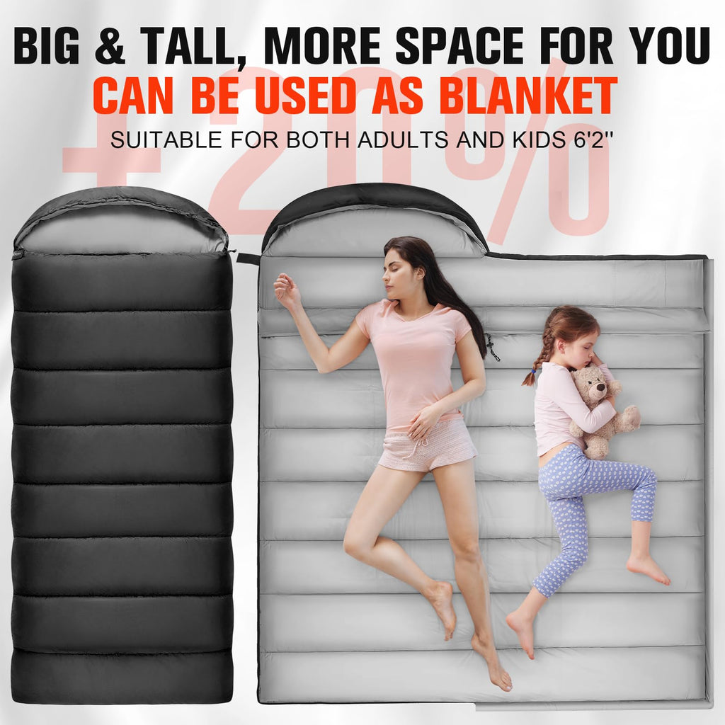 Wertycity Sleeping Bags For Adults Cold Weather & Warm, Lightweight Compact Camping Backpacking Sleeping Bag For Kids Girls Boys