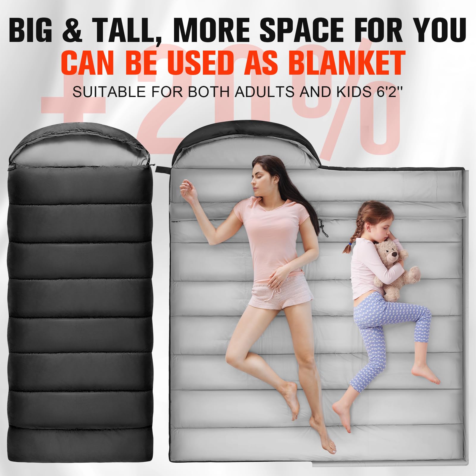 Wertycity Sleeping Bags For Adults Cold Weather & Warm, Lightweight Compact Camping Backpacking Sleeping Bag For Kids Girls Boys