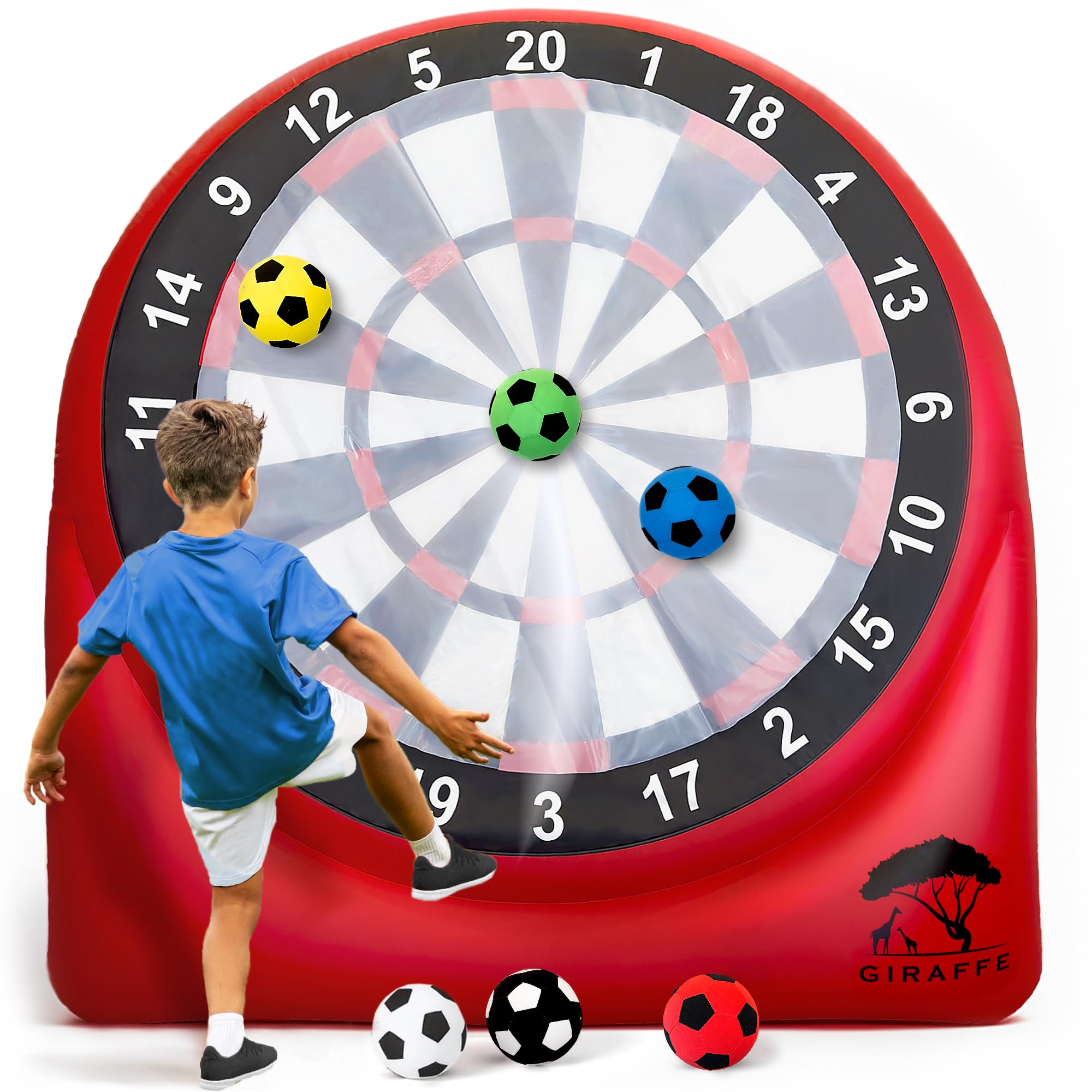 GIRAFFE Giant Inflatable Dartboard Yard Game Set, Big Blow Up Kick Giant Dart Board with Air Pump, Target Game, 6 Jumbo Lawn Gam