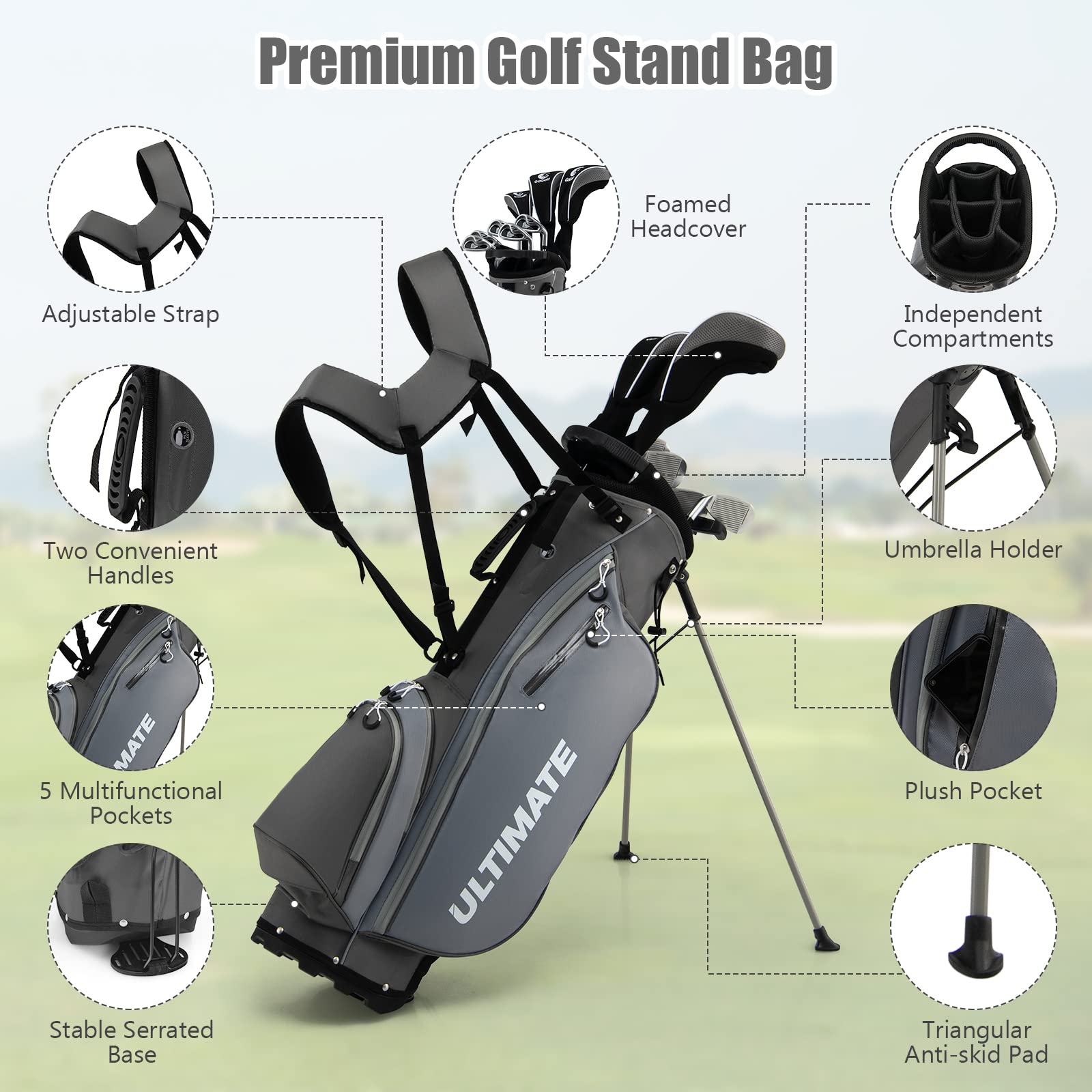 Tangkula 9/10 Pieces Men'S Complete Golf Clubs Set Right Hand, Includes 460Cc Alloy #1 Driver & #3 Fairway Wood & #4 Hybrid & #6