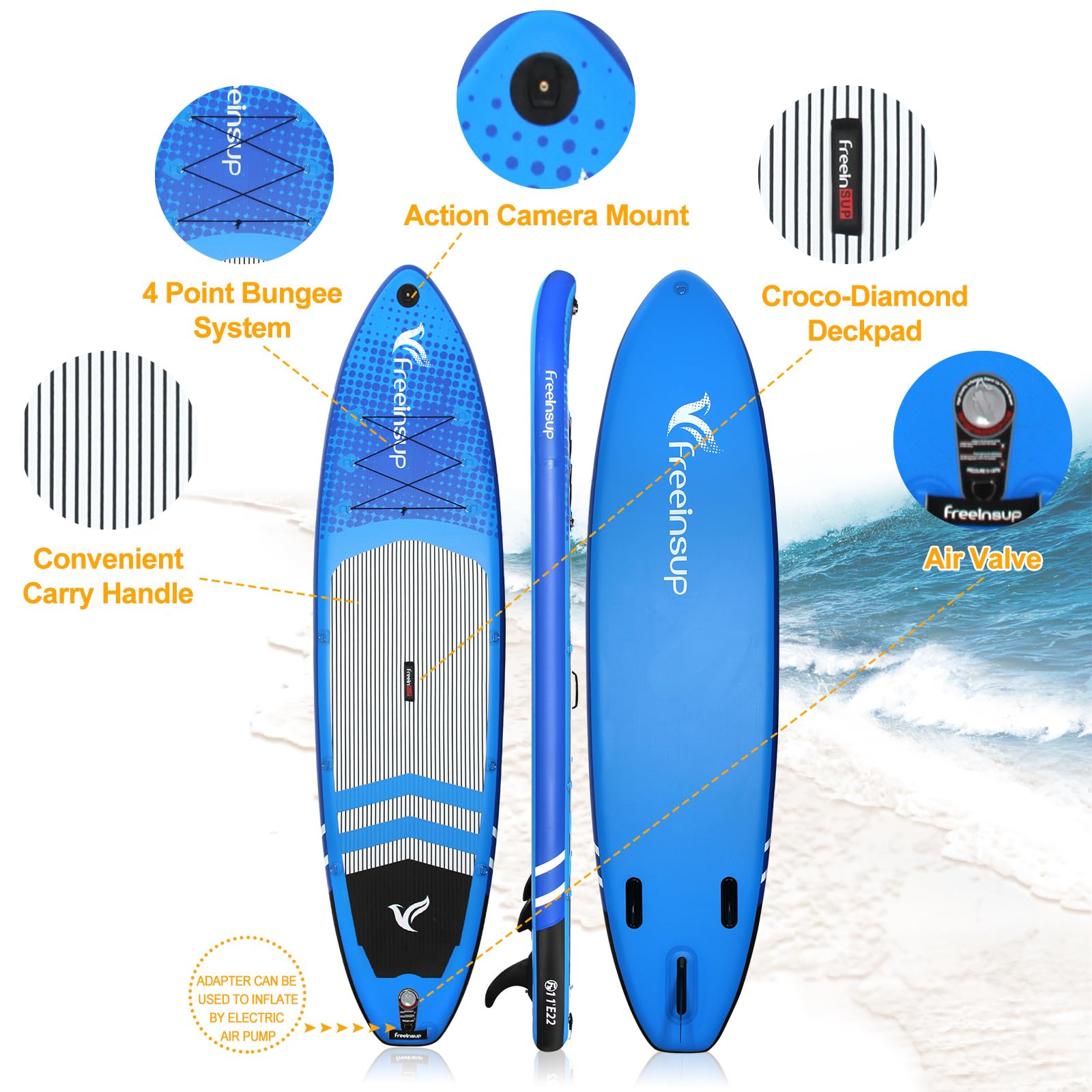 Freein Inflatable Stand Up Paddle Board ,Capacity 2-In-1 Sup/Kayak With Adjustable Seat ,Electric Pump Adapter ,Non-Slip Diamond