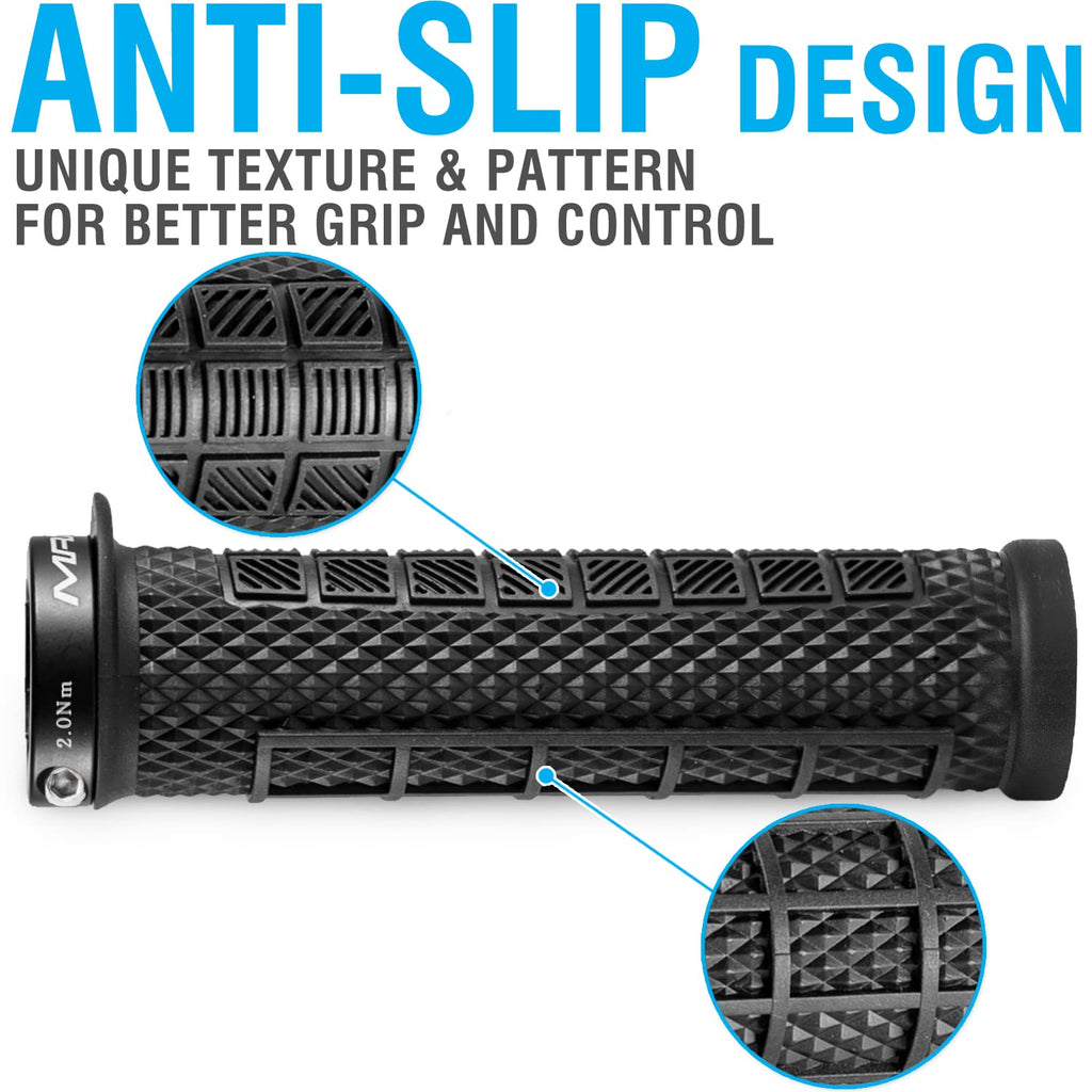 Marque Grapple Mountain Bike Handlebar Grips - Single Lock-On Ring Mtb And Bmx Bicycle Handle Bar With Non-Slip Grip (Phantom Bl