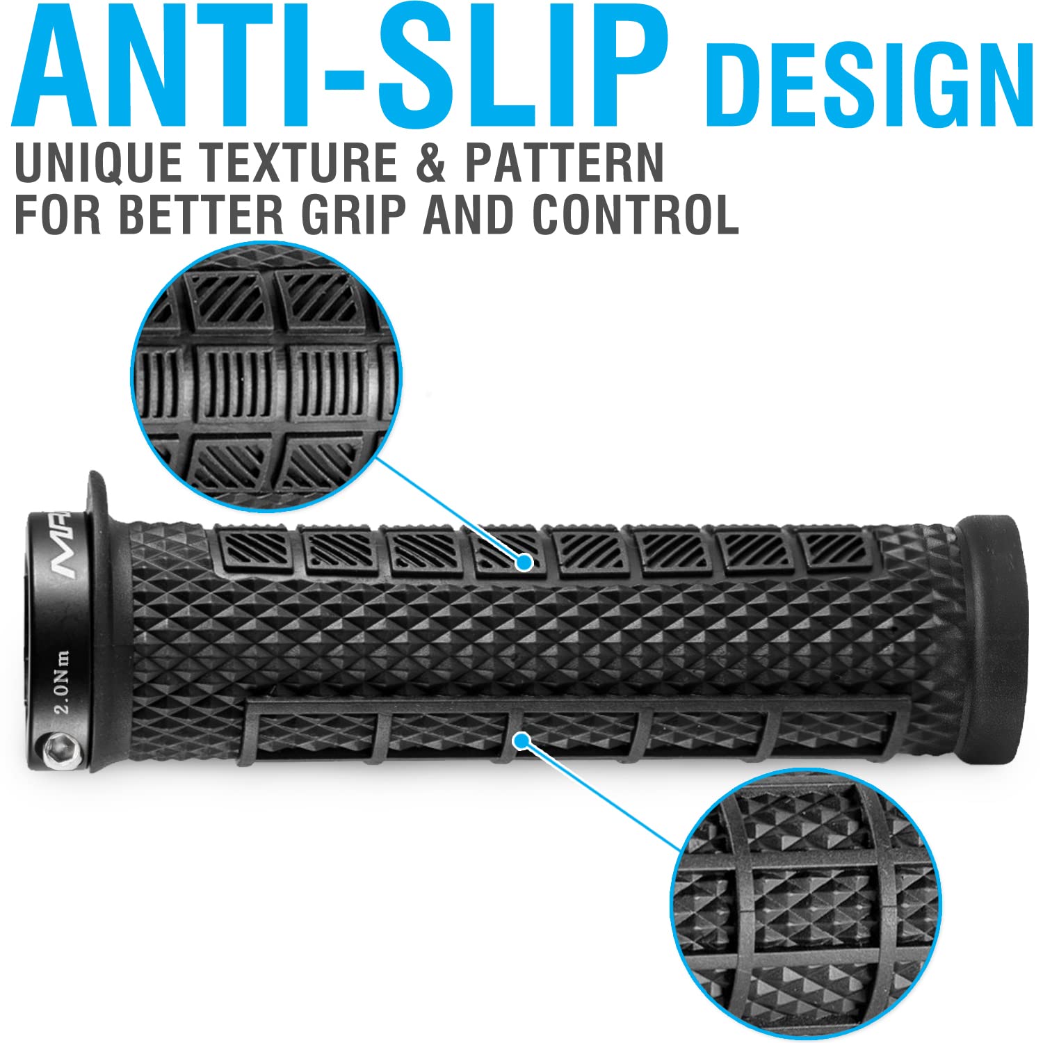 Marque Grapple Mountain Bike Handlebar Grips - Single Lock-On Ring Mtb And Bmx Bicycle Handle Bar With Non-Slip Grip (Phantom Bl