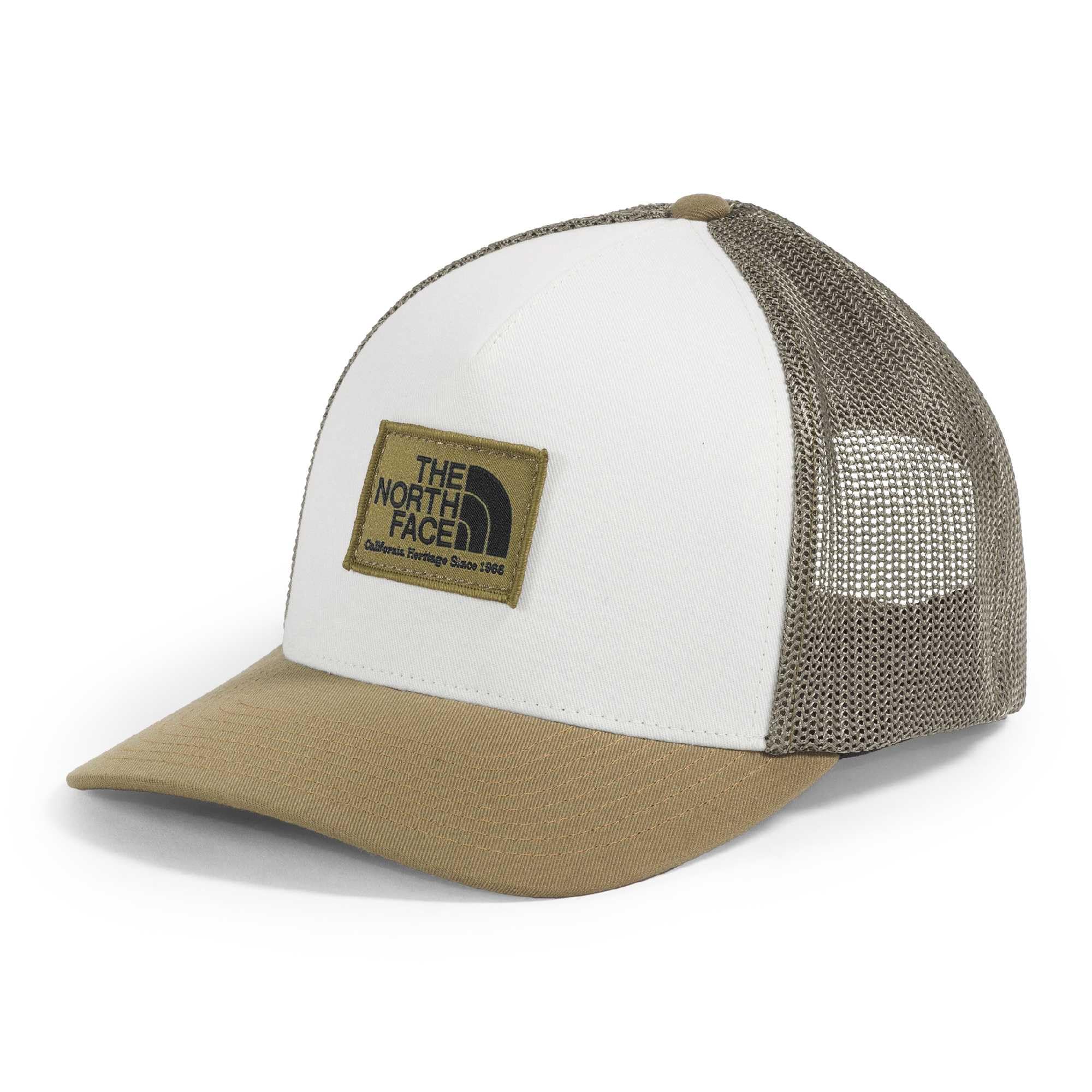 The North Face Keep It Patched Trucker | Deep Fit Snapback Hat For Men & Women With Breathable Mesh Panels, Cedar/White Dune, On