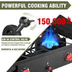 Bestfire 2 Burner Camping Stove With Windpanel& Side Shelves, Bag, Auto Ignition Button,Regulator,150,000 Btu Camping Stove Prop