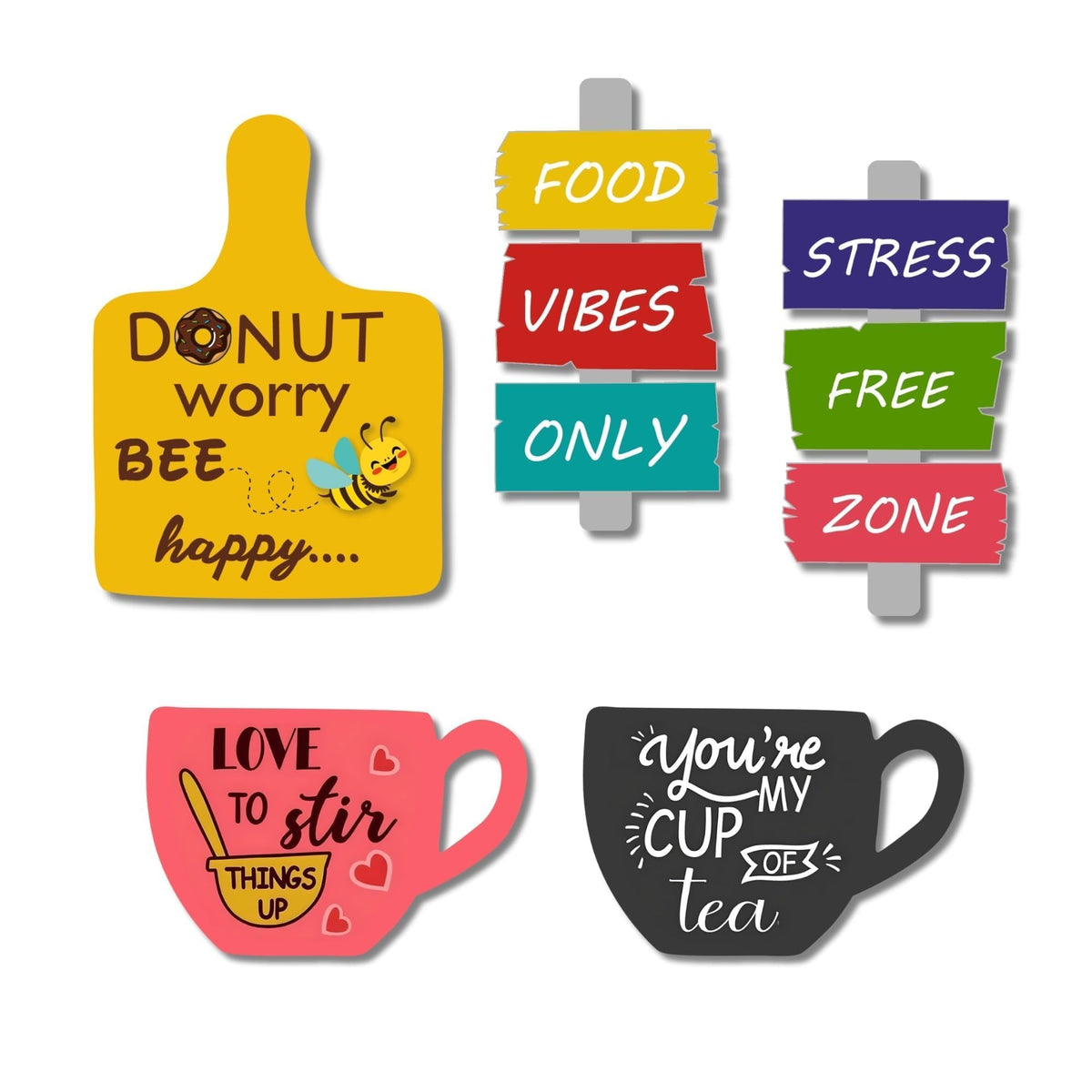 Regalo Casila Fridge Magnet Printed Mdf Wooden Tea Food Quotes Funny & Intellectual Magnetic Sticker  Set Of 5