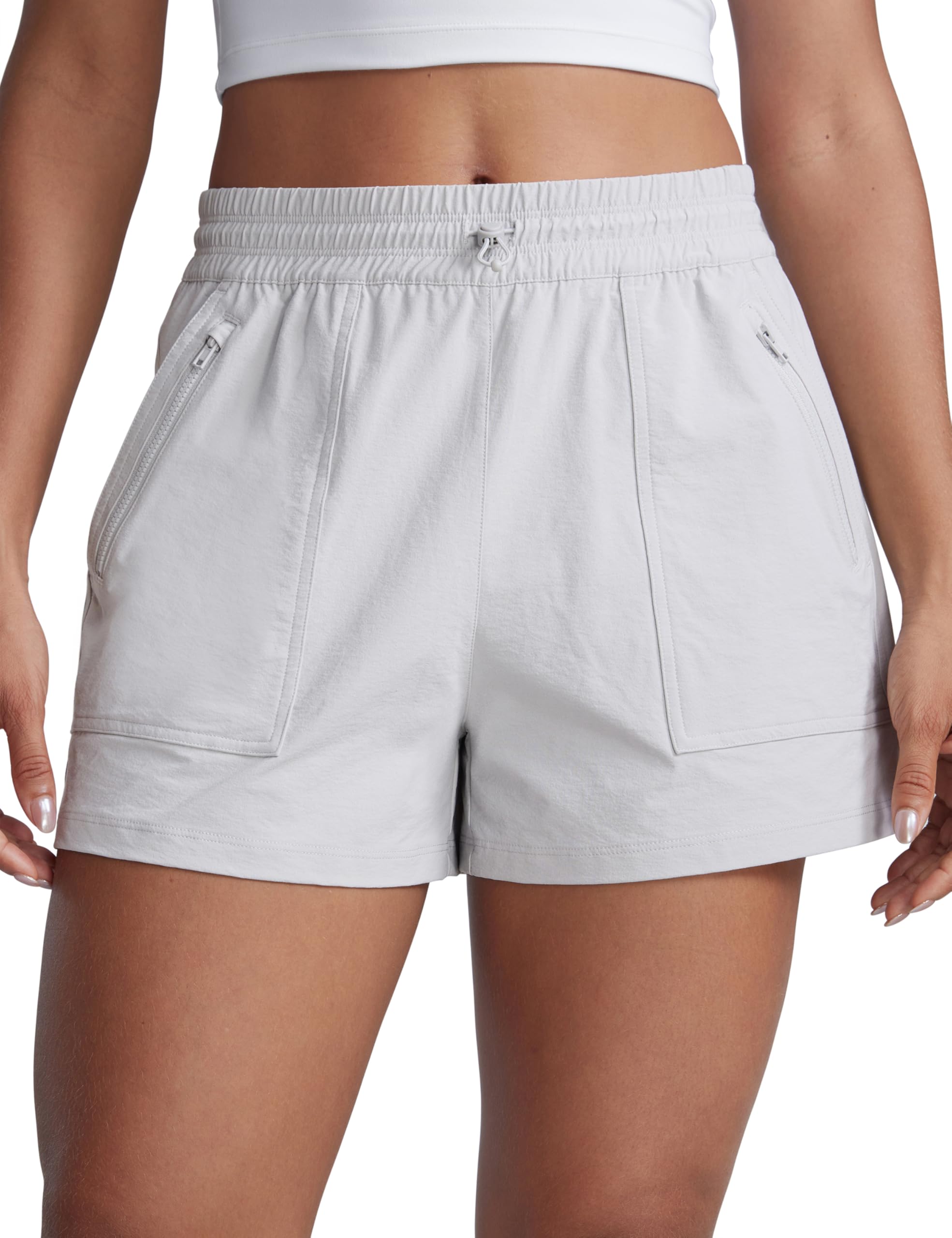 CRZ YOGA High Waisted Hiking Shorts for Women 3 - Water Resistant Cargo for Athletic Travel Outdoor with Zip Pockets Platinum Gr