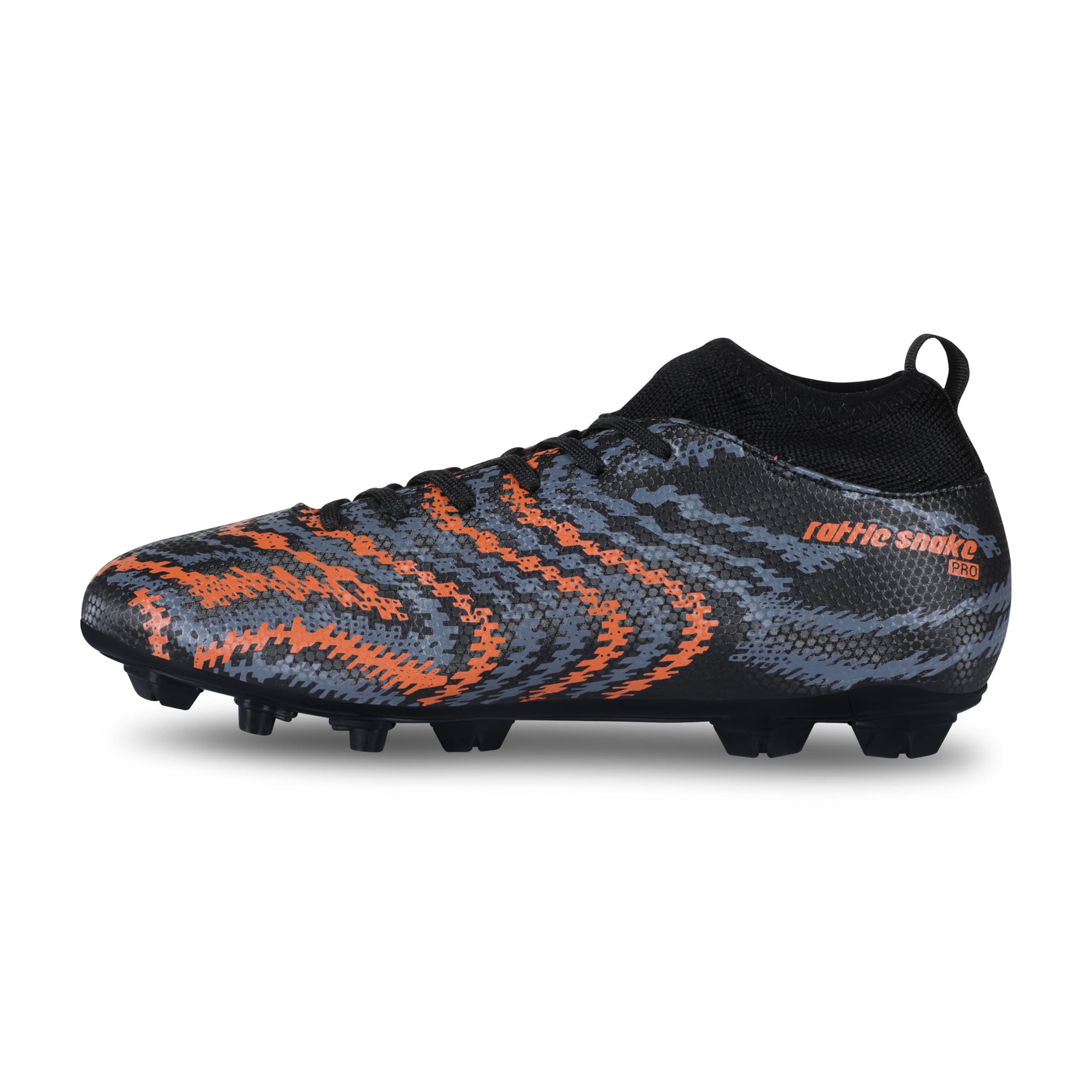 Aivin Pro Rattle Snake Football Stud, Lightweight Insole/Comfort And Grip Football Shoes For Men Black/Orange