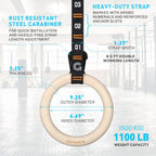 Gonex Gymnastic Rings With Adjustable Number Straps, Crossfit Rings For Gym, Workout, Exercise, Outdoor Training, Quick Install