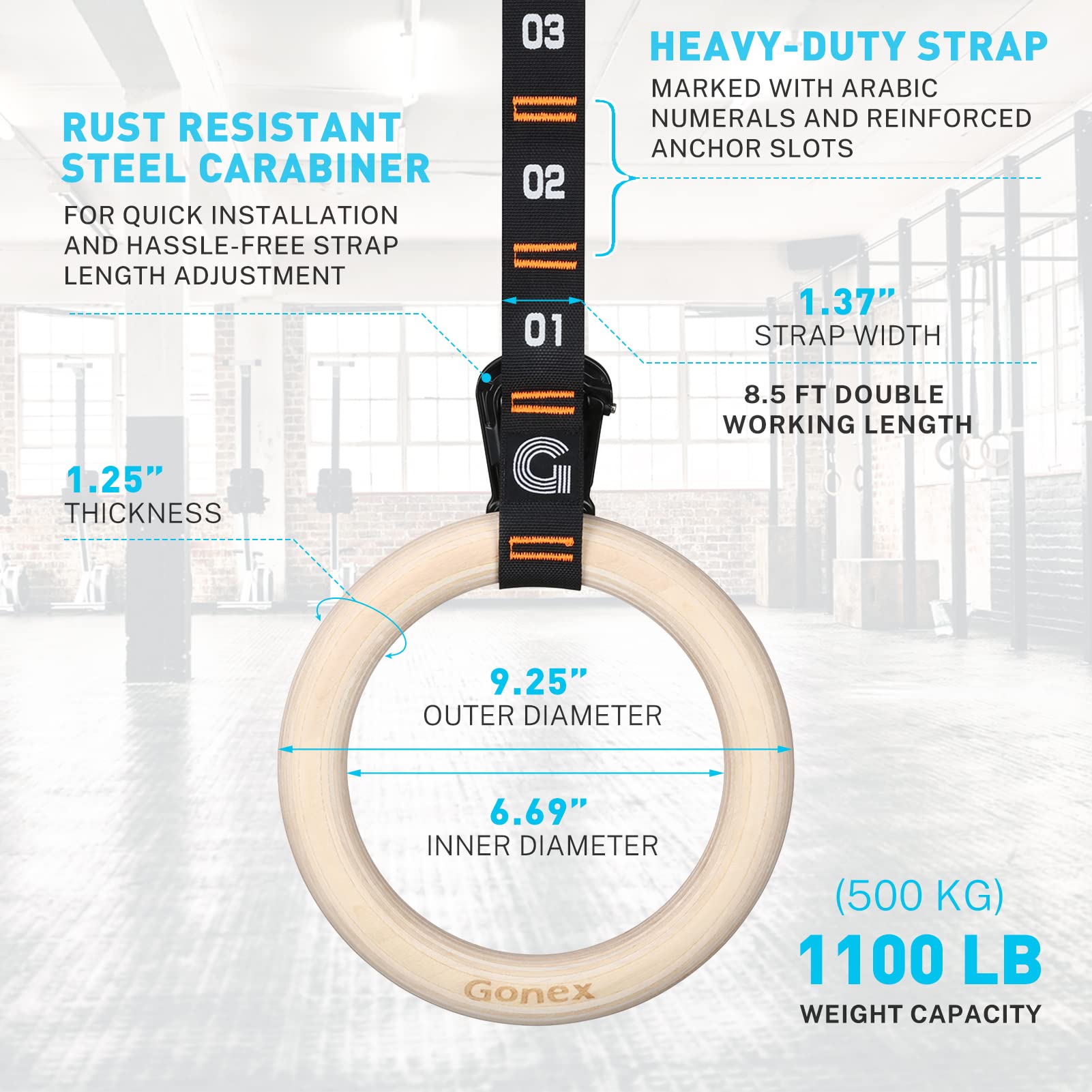 Gonex Gymnastic Rings With Adjustable Number Straps, Crossfit Rings For Gym, Workout, Exercise, Outdoor Training, Quick Install