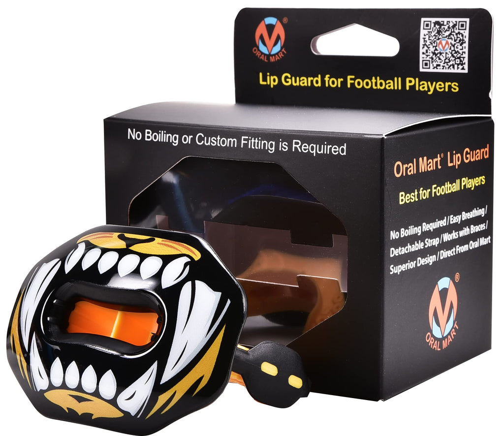 Oral Mart Football Mouth Guard (Tiger Bite) - Lip Guard Mouthpiece - Football Mouthguard Pacifier Protector With Detachable Stra
