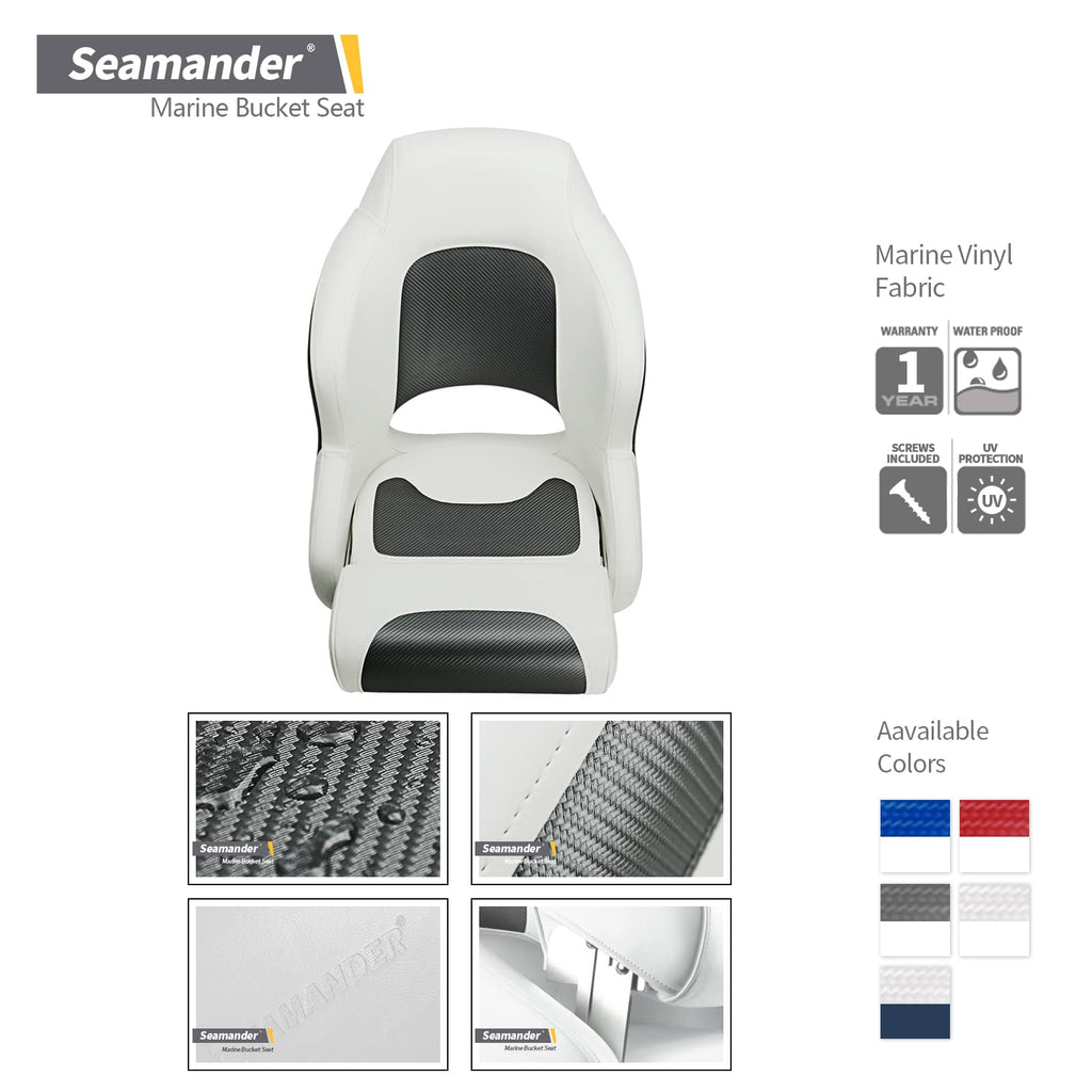 Seamander Premier Series Captain Bucket Seat With Flip Up Bolster, Boat Seat Suitable For Fishing And Pontoon Boats