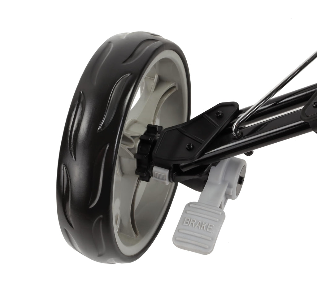 Qwik-Fold 4 Wheel Folding Push Pull Golf Cart - Foot Brake - One Second To Open & Close! (Black/Charcoal)