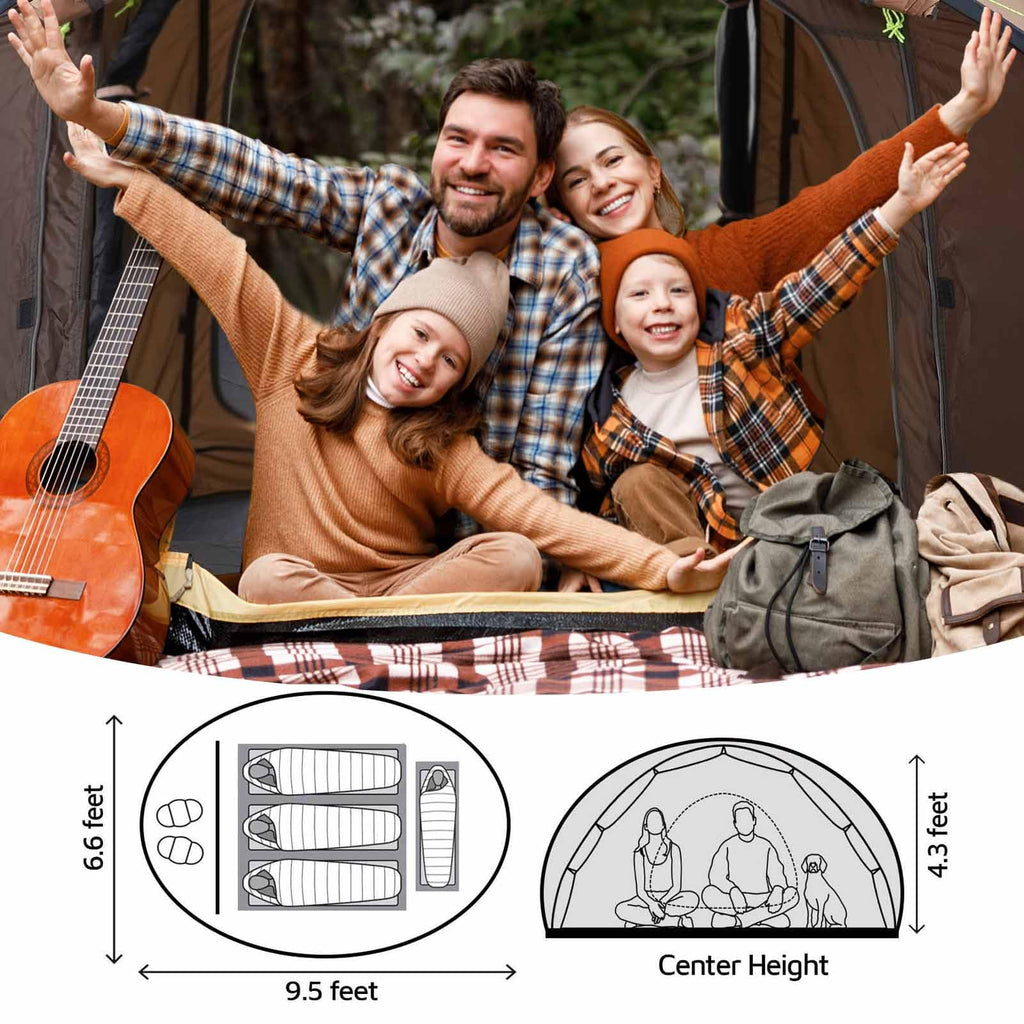 Hui Lingyang 4 Person Easy Pop Up Tent, 9.5X6.6X52'', Waterproof Automatic Setup, 2 Doors-Instant Family Tents For Hiking, Campi