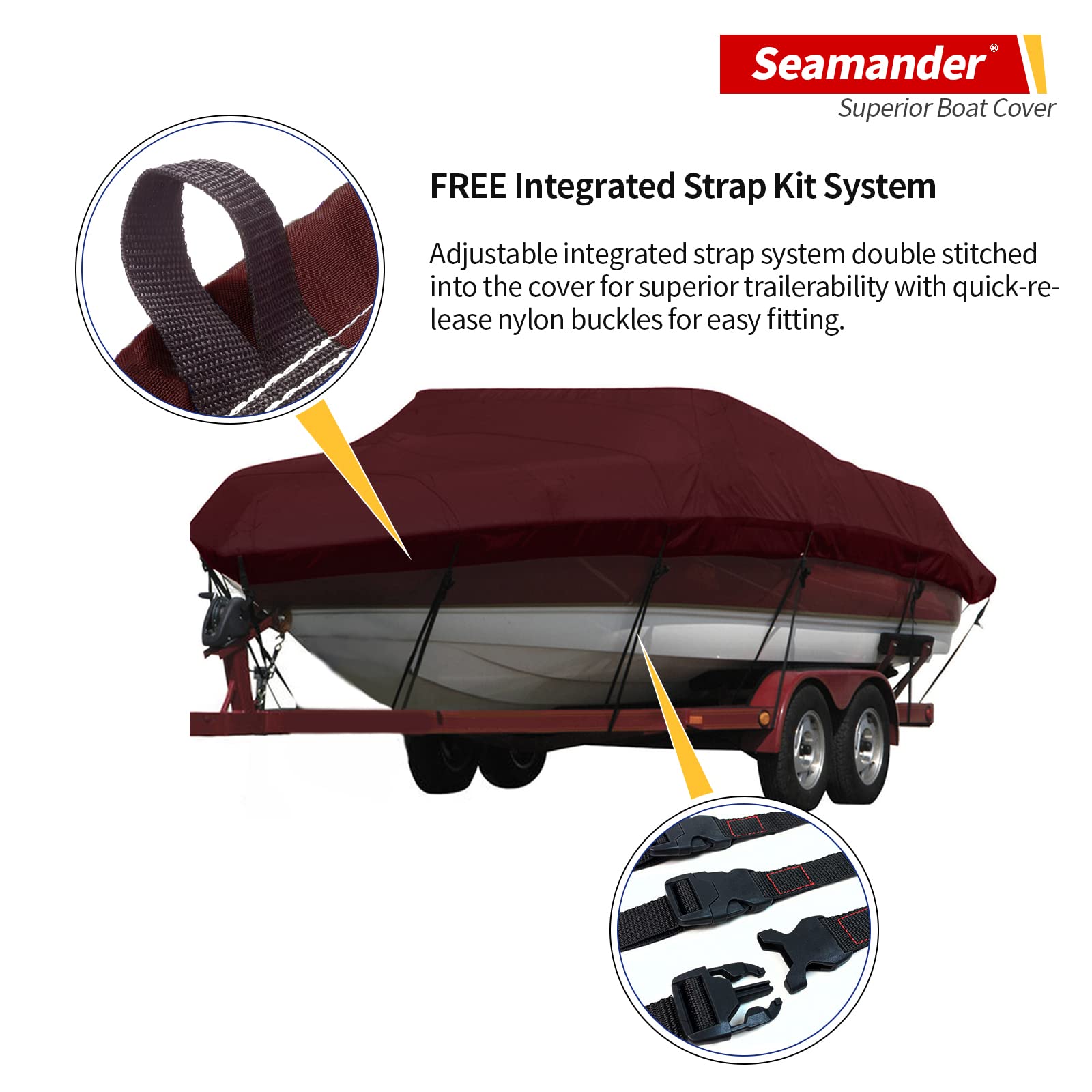Seamander Waterproof Boat Cover, Solution-Dyed Yarn Marine Grade Cover Fits 23' To 24' Ft Bass, V-Hull, Tri-Hull, Fish & Ski, Ru