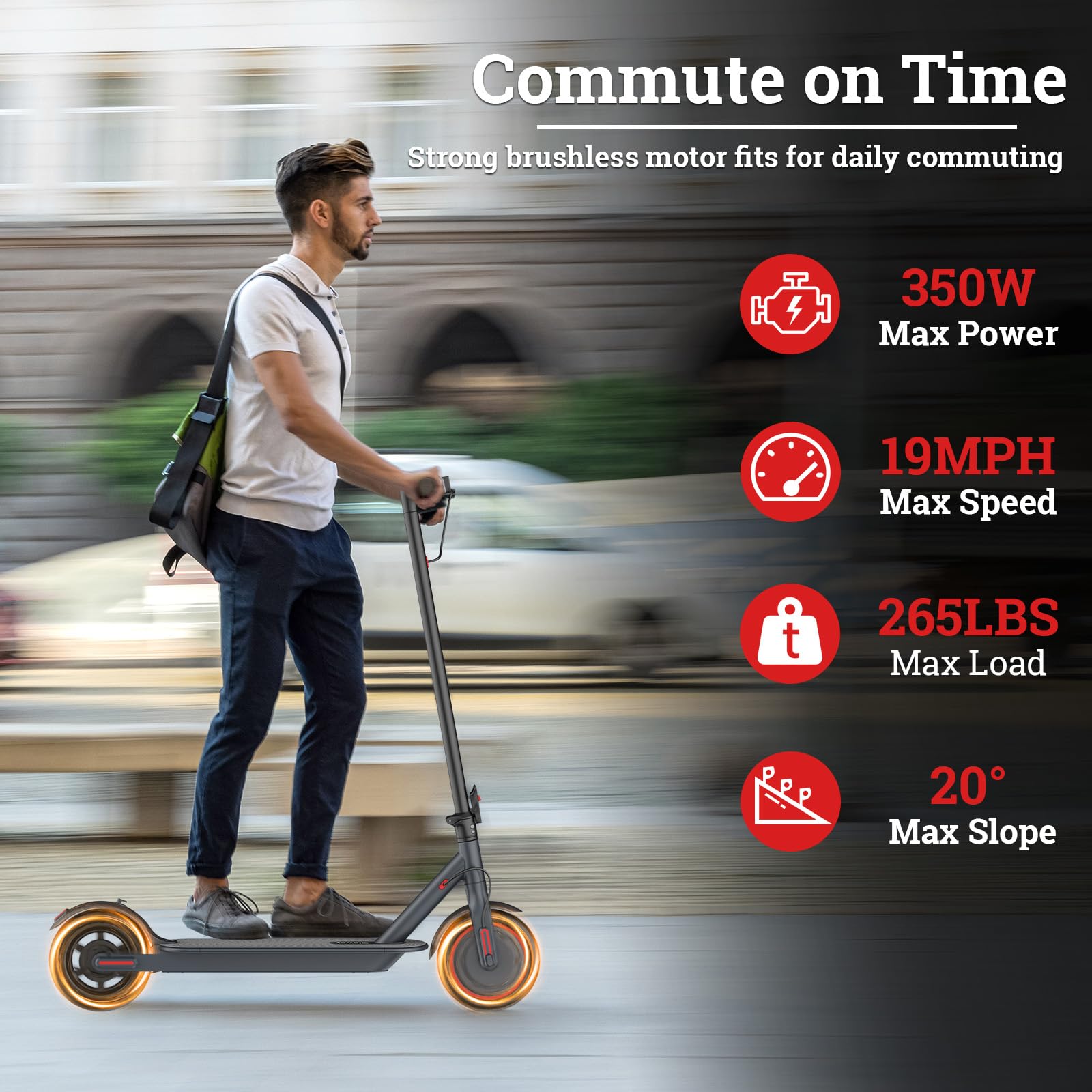 Qlaway Electric Scooter - Top Speed 19 MPH, Max 15 Miles Ranges, 8.5 Solid Tire, Powerful 350W Motor, Load 264LBS, Aluminum Allo