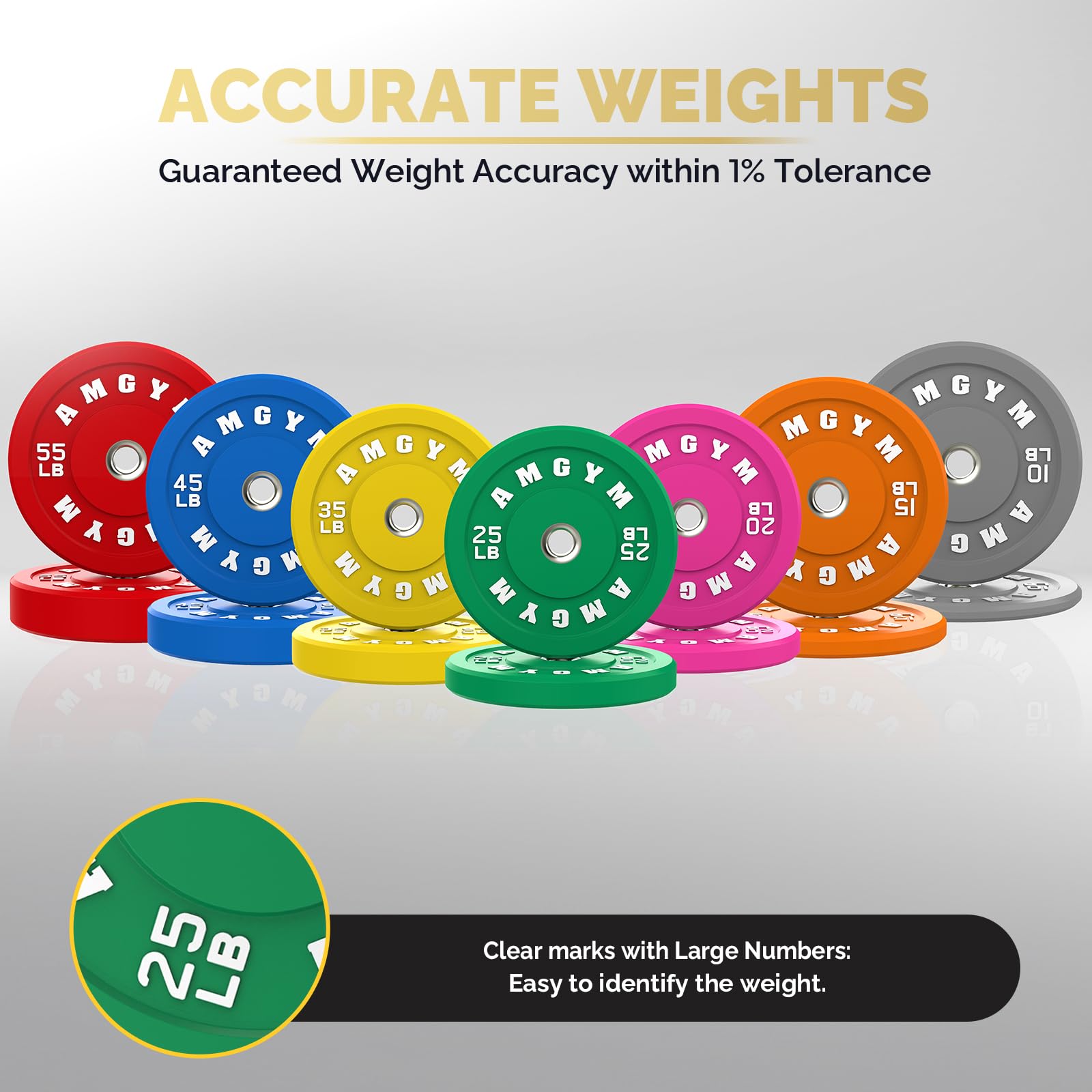 Amgym Color Olympic Bumper Plate, Weights Plates, Bumper Weight Plate, Steel Insert, Strength Training(250Lb Set)
