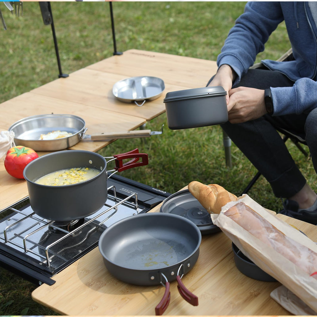 Kingcamp 15Pcs Aluminum Camping Cookware Set Open Fire Cookware Backpacking Cooking Mess Kit Lightweight Camping Pans And Pots K