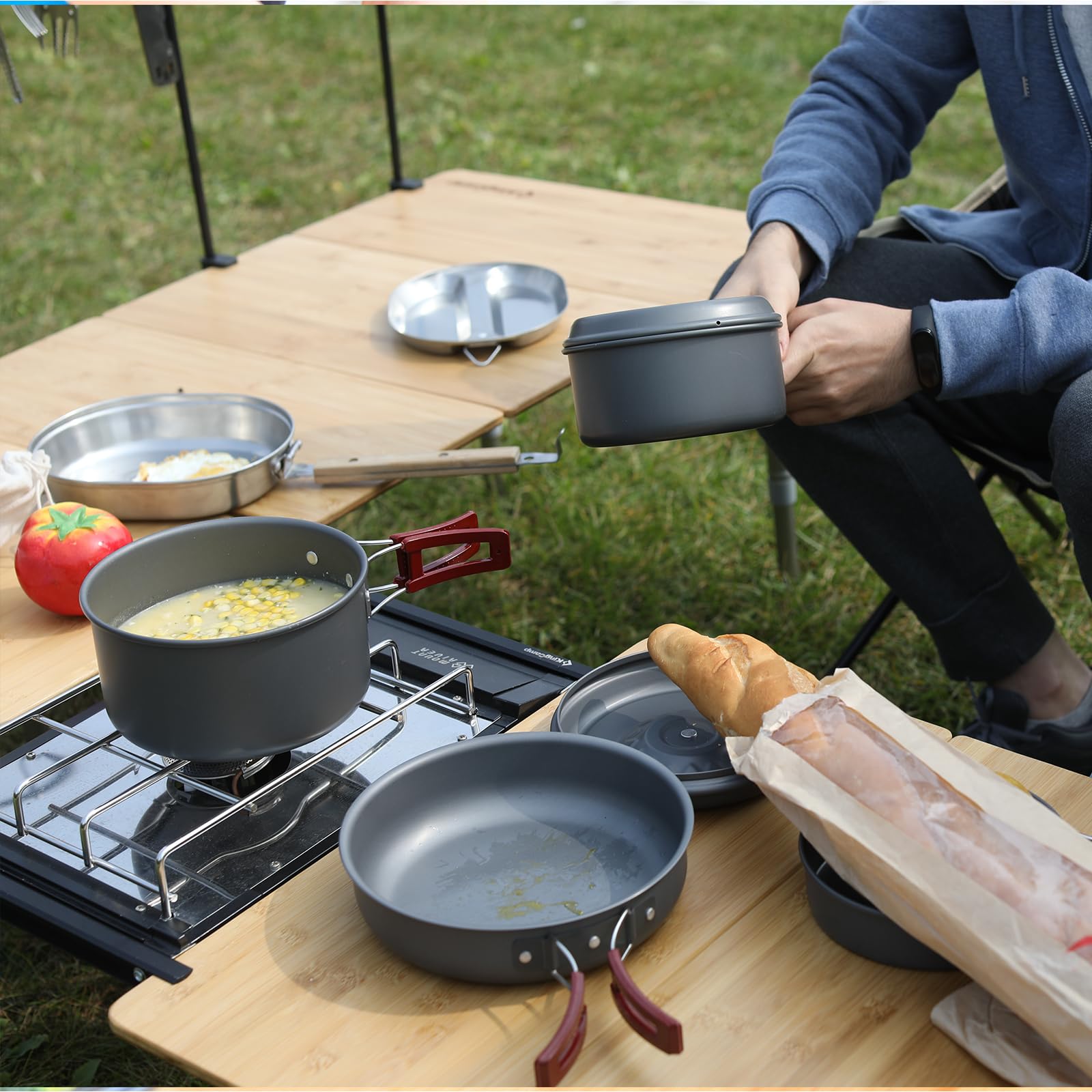 Kingcamp 15Pcs Aluminum Camping Cookware Set Open Fire Cookware Backpacking Cooking Mess Kit Lightweight Camping Pans And Pots K